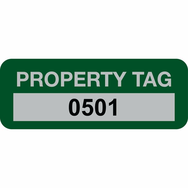 Lustre-Cal Property ID Label PROPERTY TAG5 Alum Green 2in x 0.75in  Serialized 0501-0600, 100PK 253740Ma1G0501